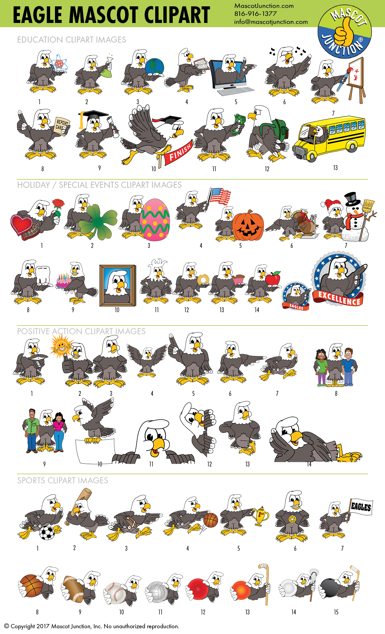 Eagle Mascot Clipart Set by Mascot Junction